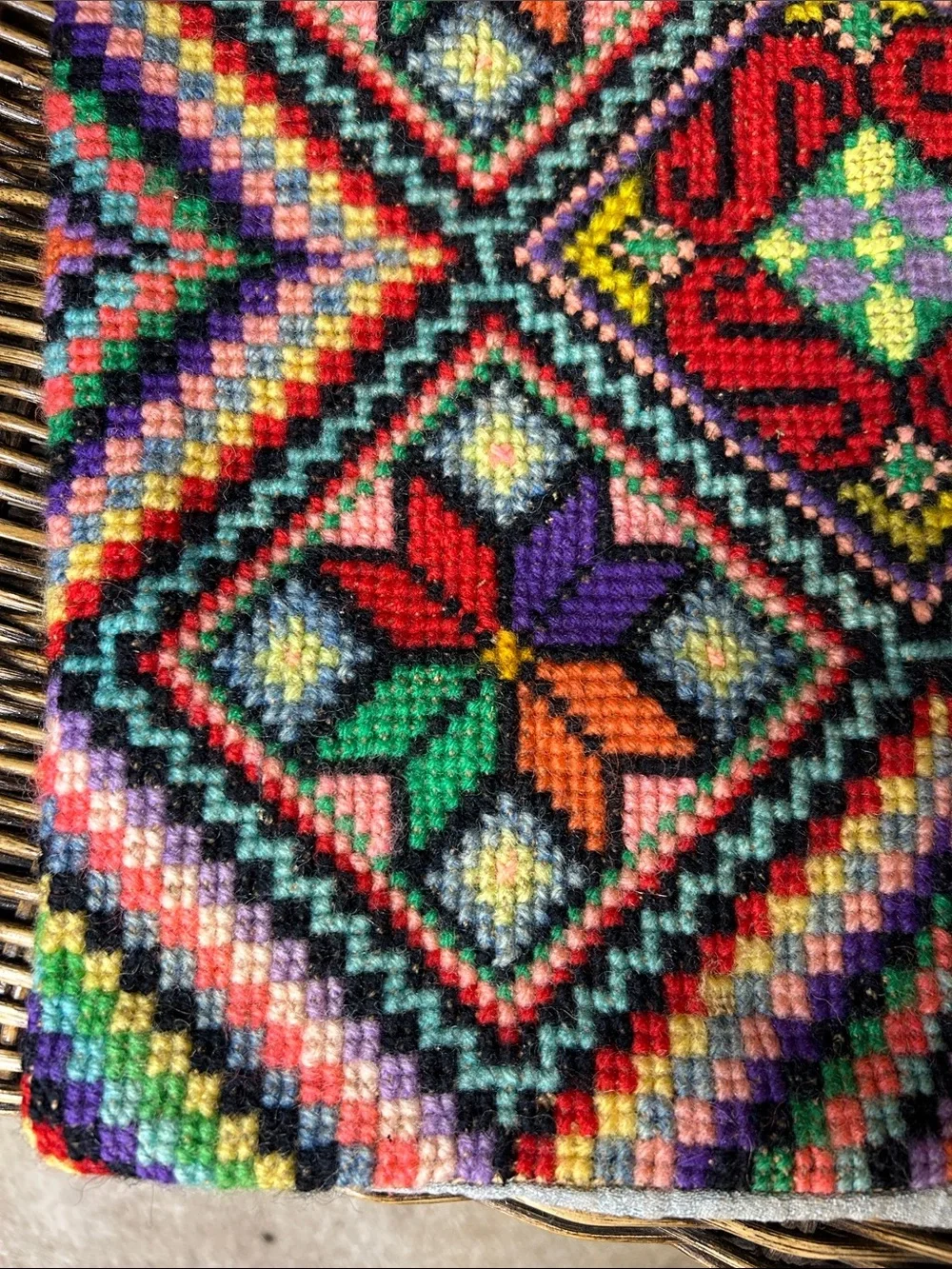 Vintage Ukrainian Multicolor Geometric Floral Accent Pillow Cover